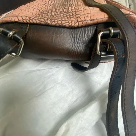 Crocodile Pattern Pink/tan and Brown Women's Bag - Picture 6 of 8